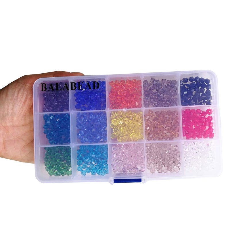 BALABEAD 6mm Bicone Faceted Crystal Glass Beads for Jewelry Making, DIY Beads for Bracelet 15 Colors Mix Lot in Box (Total 600pcs) - Image 5